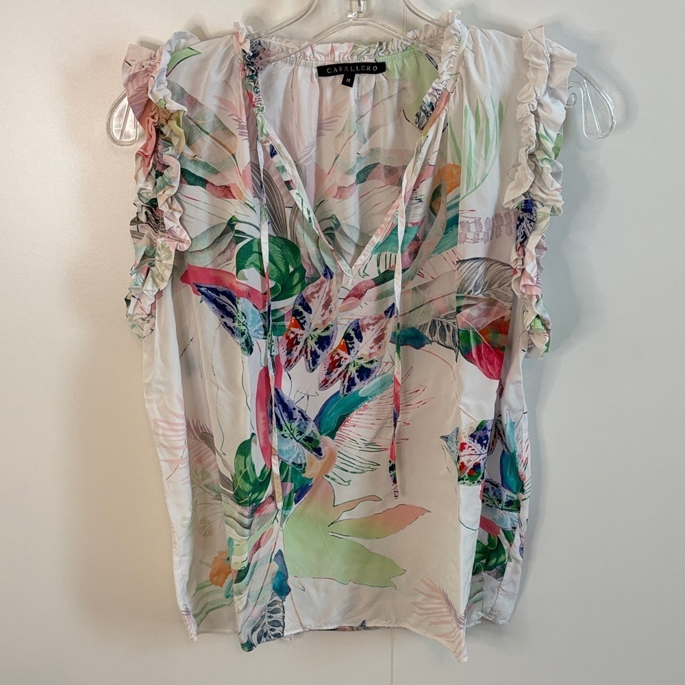 Caballero Women's Tropical Print Ruffle Blouse - Multicolor